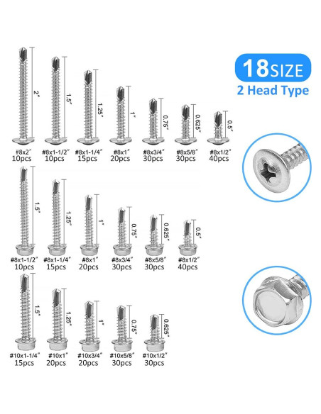 Tornillos Autoperforantes CGBOOM 420pcs Acero Inoxidable 410