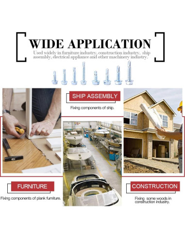 Kit de Tornillos Autoperforantes Hilitchi 220 Piezas Cabeza Hexagonal