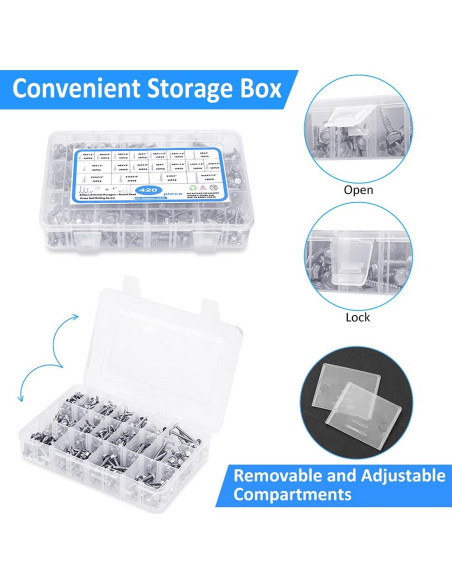 Tornillos Autoperforantes CGBOOM 420pcs Acero Inoxidable 410