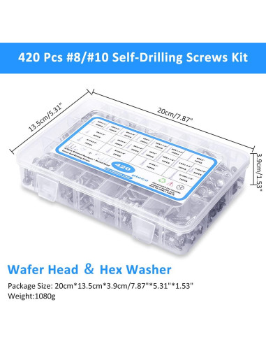 Tornillos Autoperforantes CGBOOM 420pcs Acero Inoxidable 410