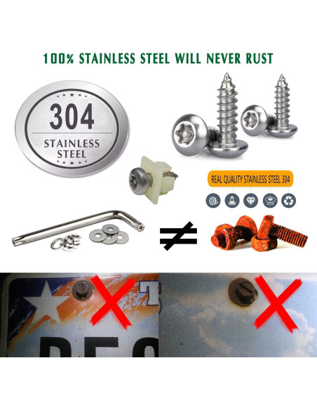 Tornillos Antirrobo M6 de Acero Inoxidable para Placas de Matrícula