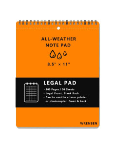 Bloc de Notas Impermeable WRENBEN Legal 21.6x27.9cm Naranja