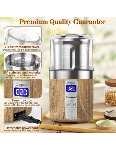Molinillo Eléctrico de Especias COOL KNIGHT 80g Acero Inoxidable