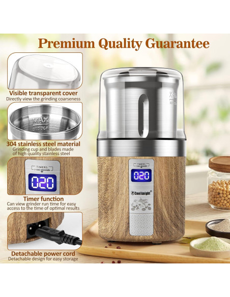 Molinillo Eléctrico de Especias COOL KNIGHT 80g Acero Inoxidable