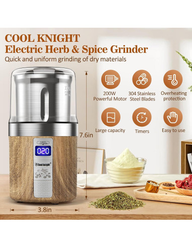 Molinillo Eléctrico de Especias COOL KNIGHT 80g Acero Inoxidable