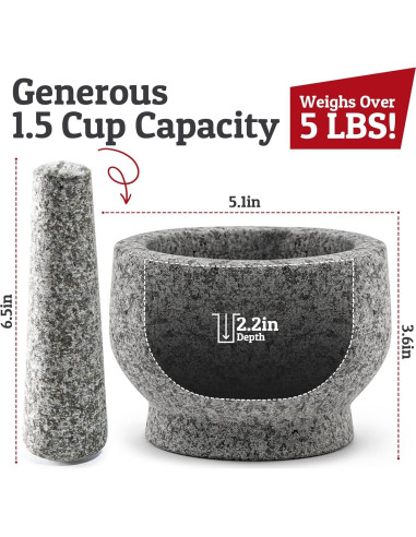 Conjunto de Mortero y Mano de Mortero PriorityChef 1.5 Tazas Granito