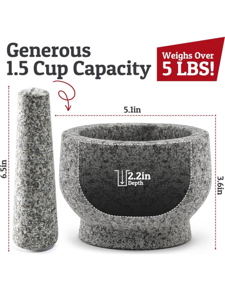 Conjunto de Mortero y Mano de Mortero PriorityChef 1.5 Tazas Granito
