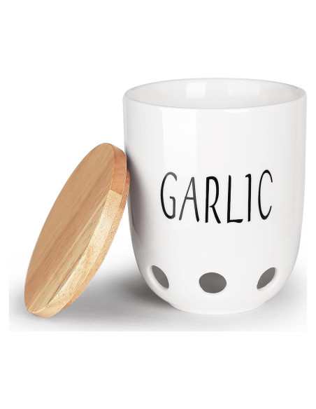 Contenedor de Ajo Cerámica HAOTOP con Tapa de Madera 422g