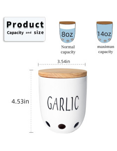 Contenedor de Ajo Cerámica HAOTOP con Tapa de Madera 422g 2