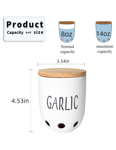 Contenedor de Ajo Cerámica HAOTOP con Tapa de Madera 422g