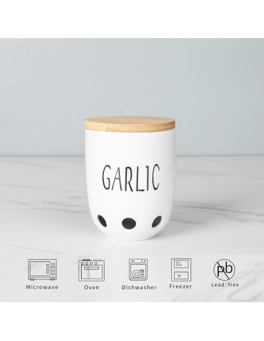Contenedor de Ajo Cerámica HAOTOP con Tapa de Madera 422g