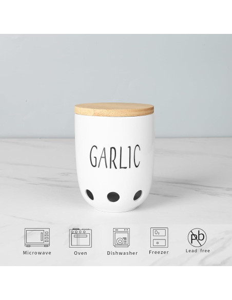 Contenedor de Ajo Cerámica HAOTOP con Tapa de Madera 422g
