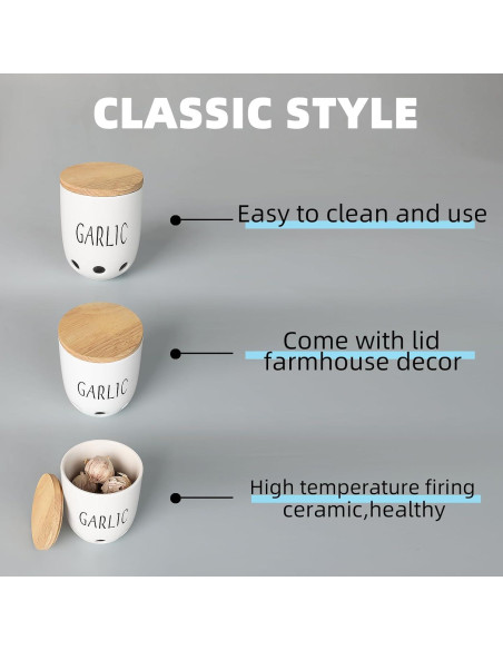 Contenedor de Ajo Cerámica HAOTOP con Tapa de Madera 422g