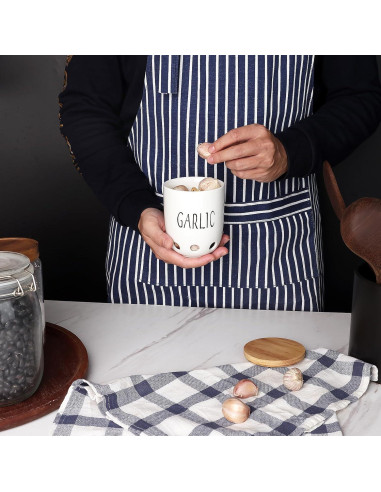 Contenedor de Ajo Cerámica HAOTOP con Tapa de Madera 422g