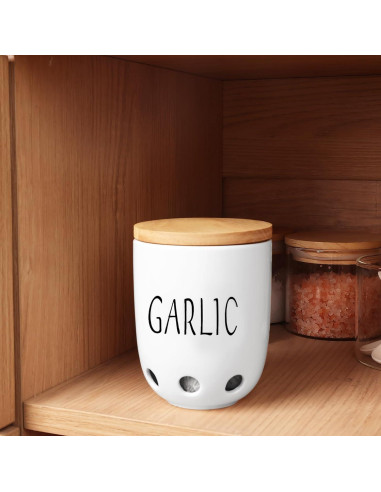 Contenedor de Ajo Cerámica HAOTOP con Tapa de Madera 422g