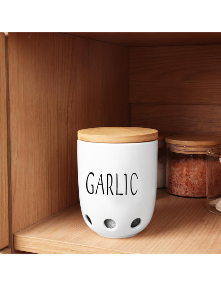 Contenedor de Ajo Cerámica HAOTOP con Tapa de Madera 422g