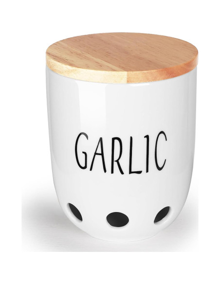 Contenedor de Ajo Cerámica HAOTOP con Tapa de Madera 422g
