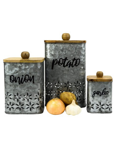 Juego de 3 Tarros de Almacenamiento Boston Warehouse - Papas, Cebollas y Ajo