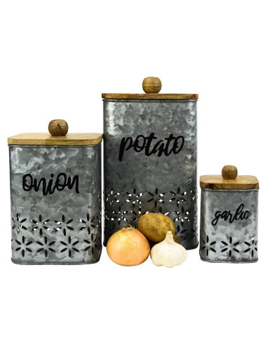 Juego de 3 Tarros de Almacenamiento Boston Warehouse - Papas, Cebollas y Ajo