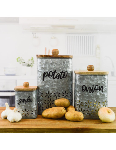 Juego de 3 Tarros de Almacenamiento Boston Warehouse - Papas, Cebollas y Ajo