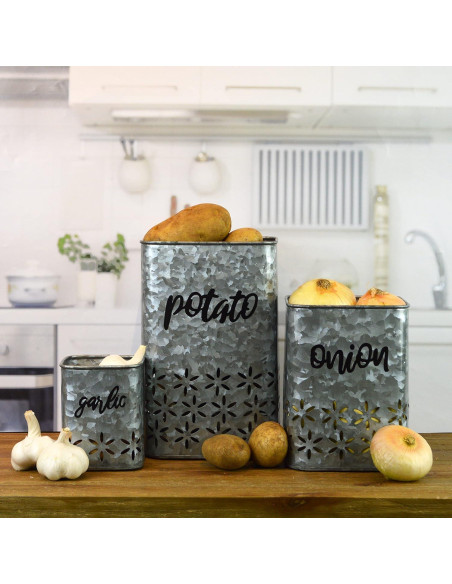 Juego de 3 Tarros de Almacenamiento Boston Warehouse - Papas, Cebollas y Ajo