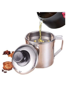Contenedor de grasa Xunda 1.2L con colador de acero inoxidable