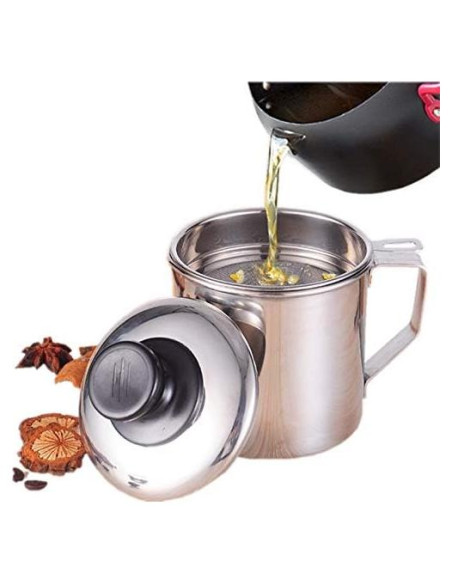 Contenedor de grasa Xunda 1.2L con colador de acero inoxidable