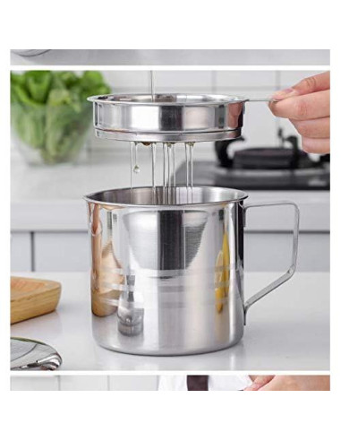 Contenedor de grasa Xunda 1.2L con colador de acero inoxidable