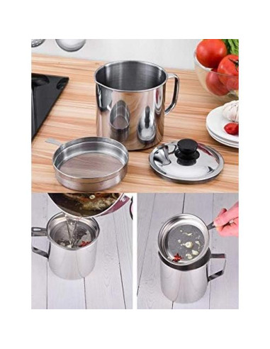 Contenedor de grasa Xunda 1.2L con colador de acero inoxidable