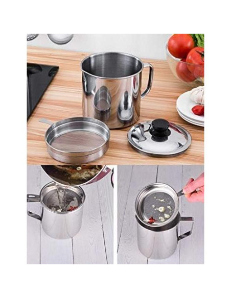 Contenedor de grasa Xunda 1.2L con colador de acero inoxidable