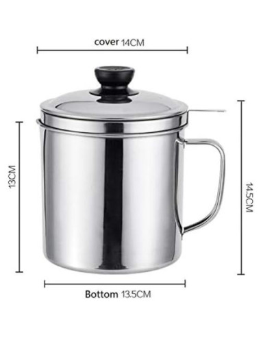 Contenedor de grasa Xunda 1.2L con colador de acero inoxidable