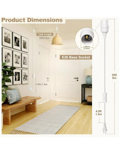 Cable de Extensión Colgante DiCUNO E26 6m con Interruptor - Paquete de 2 2