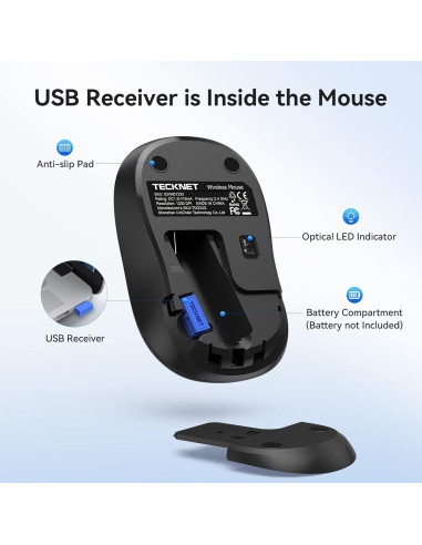 Ratón Inalámbrico TECKNET Pequeño Ergonómico 2.4G Negro