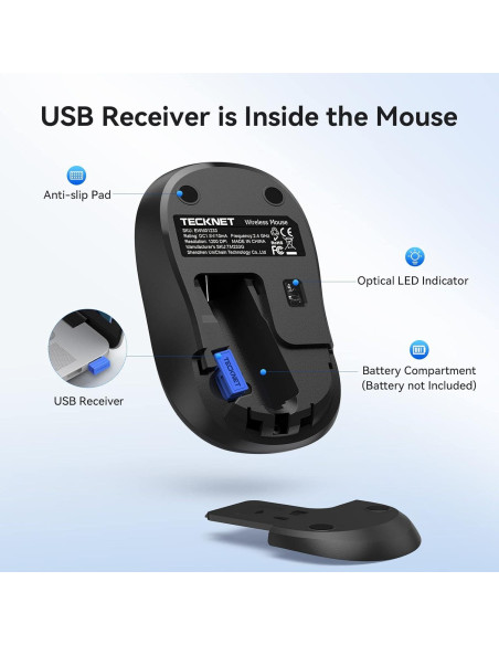 Ratón Inalámbrico TECKNET Pequeño Ergonómico 2.4G Negro