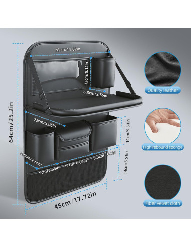 Organizador de Asiento Trasero Plegable Primst - Cuero Negro