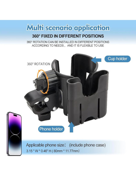 Soporte para Taza y Teléfono Genérico Ajustable para Carrito