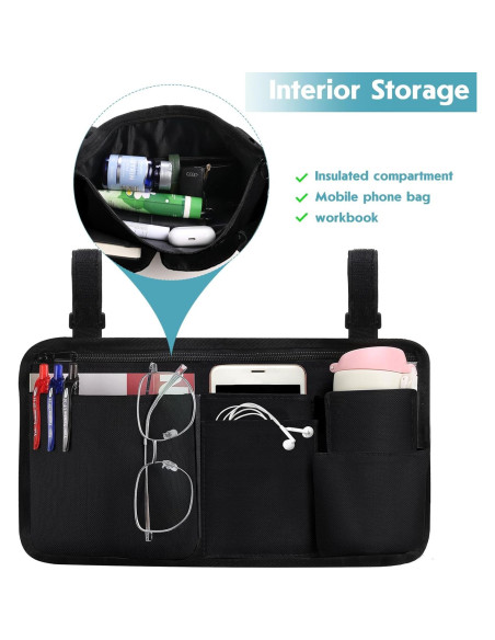 Bolsa Lateral para Silla de Ruedas CTWWFS con Soporte para Vaso