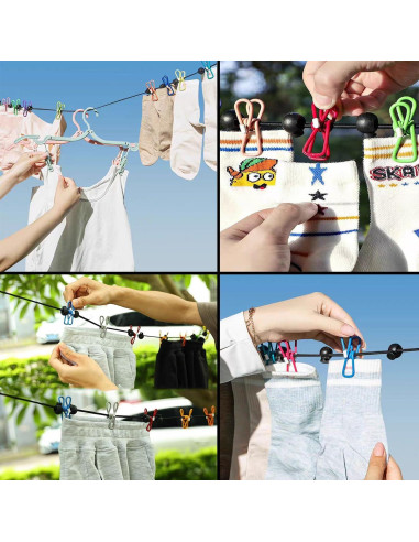 Cuerda de Ropa Retráctil Portátil ZZHXSM 3.66m con Clips Antideslizantes