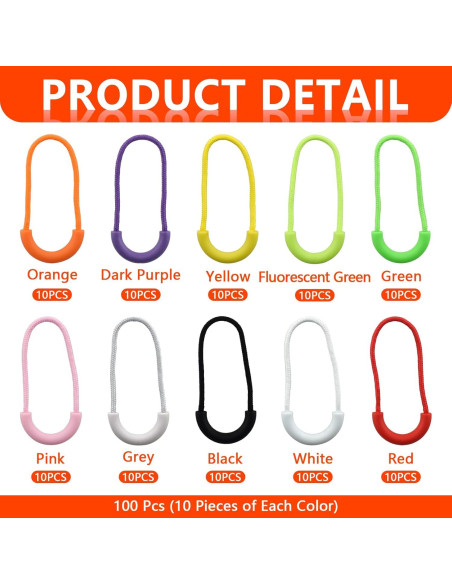 100 Piezas Tiradores de Cremallera Nylon SHRJ 10 Colores