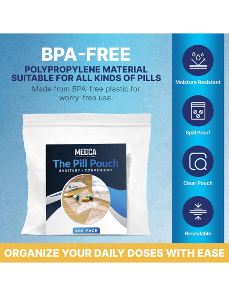 Bolsas de Pouch para Pastillas MEDca - 600 Unidades 7.6x6.9cm