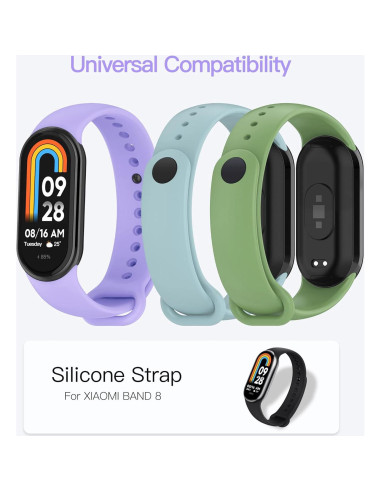 Correa AWINNER para Xiaomi Mi Band 8 Silicona Verde/Cian/Púrpura