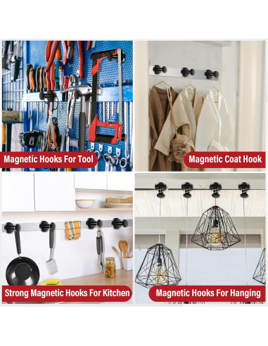 Ganchos Magnéticos TOP MAGNETS 3Pcs Soporte 68kg Negro