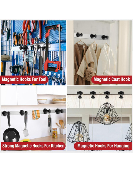 Ganchos Magnéticos TOP MAGNETS 3Pcs Soporte 68kg Negro