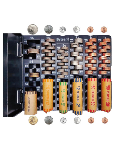 Contador de Monedas Byteen8 con Tapa - Organizador 530 Piezas
