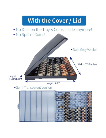 Contador de Monedas Byteen8 con Tapa - Organizador 530 Piezas