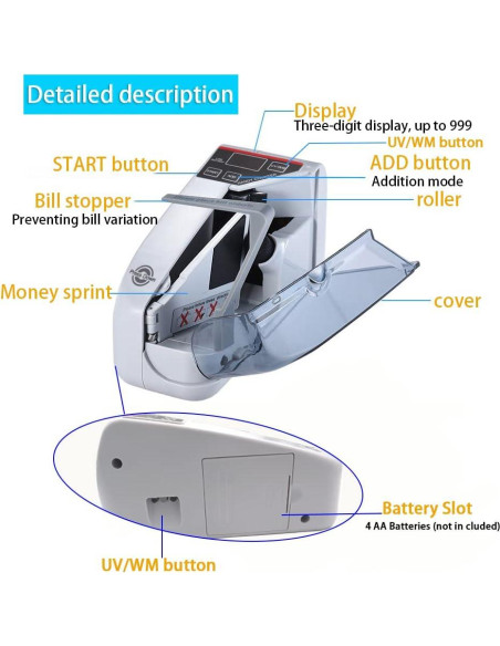 Contador de Dinero Portátil Cosdio CSD-001 con Luz UV