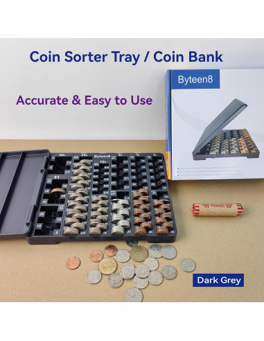 Contador de Monedas Byteen8 con Tapa - Organizador 530 Piezas