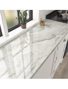 Papel Contacto de Mármol Beige/Plateado Brillante 61x299cm 2