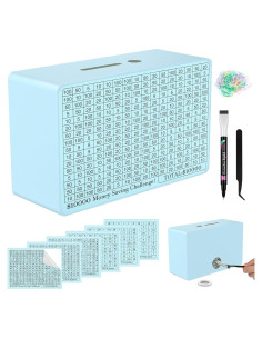 Caja de Ahorro de Dinero de Madera Gomyrod Azul 23x17x8 cm