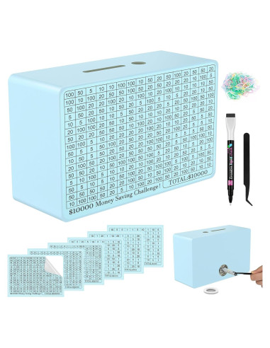 Caja de Ahorro de Dinero de Madera Gomyrod Azul 23x17x8 cm